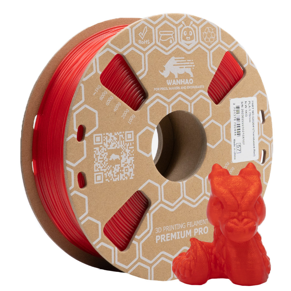 Filament PLA Premium ROUGE TRANSPARENT - 1kg / 1.75mm