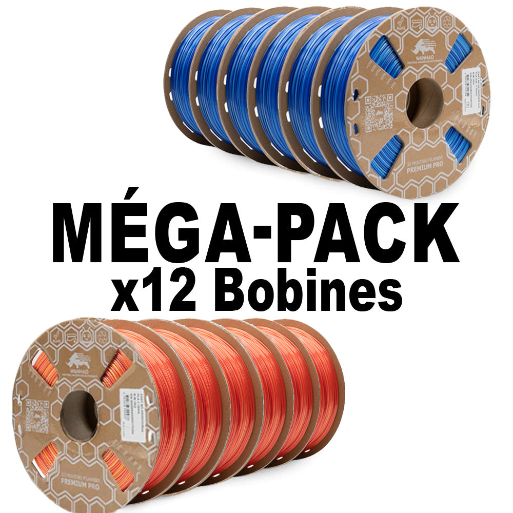 MEGA PACK - PLA Silk Premium Wanhao Multicolore/ Arc-en-Ciel ICE WATER OCEAN 1kg x 6 & PLA Silk Premium Wanhao Multicolore/Arc-en-Ciel Feu 1kg x6