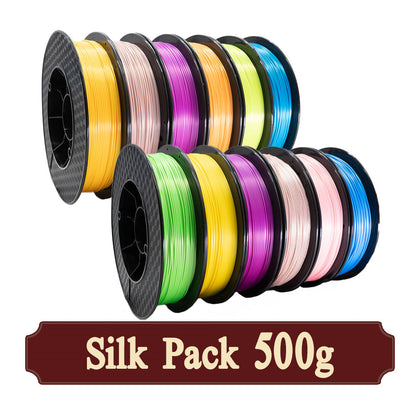 MEGA PACK SILK 12 Bobines  - PLA Silk Rose, Violet, Jaune, Or, Vert, Bleu 500g x 12